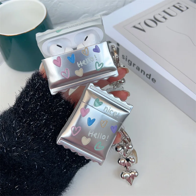 

Candy Sweet Colorful Love Heart Electroplate Silicone Bluetooth Earphone Case for Apple AirPods 1 2 3 Pro 2 AirPod Cover Pendant