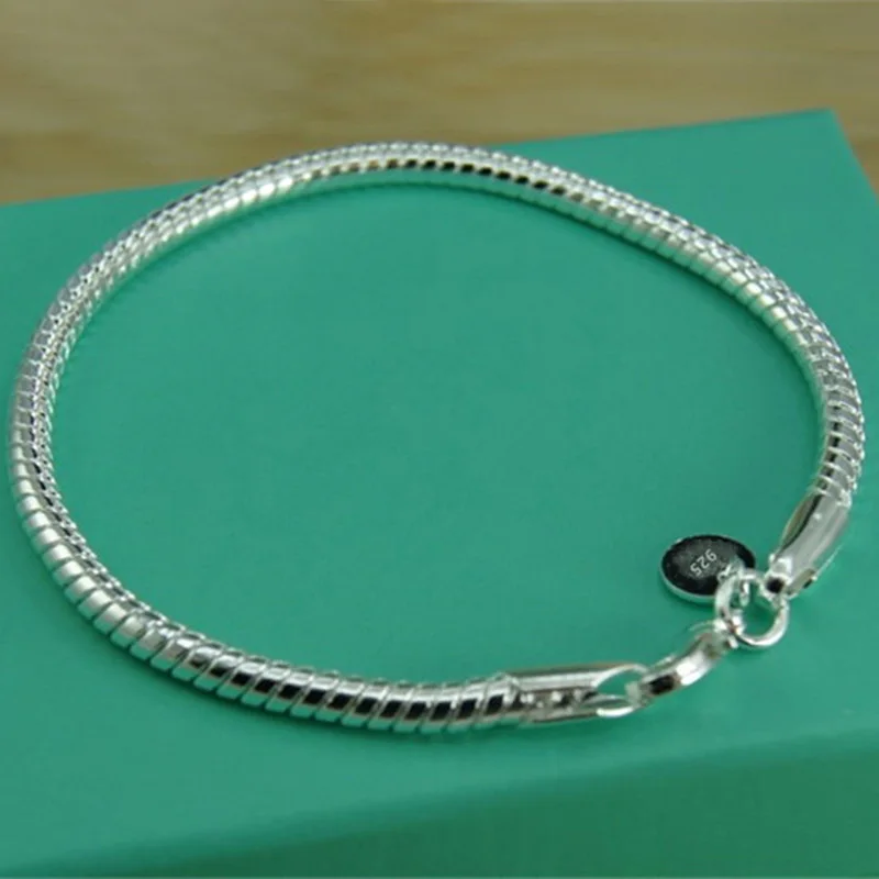 

925 Sterling Silver 3mm Snake Chain Basis Bracelet For Woman Charm Wedding Engagement Fashion Party Jewelry Gift