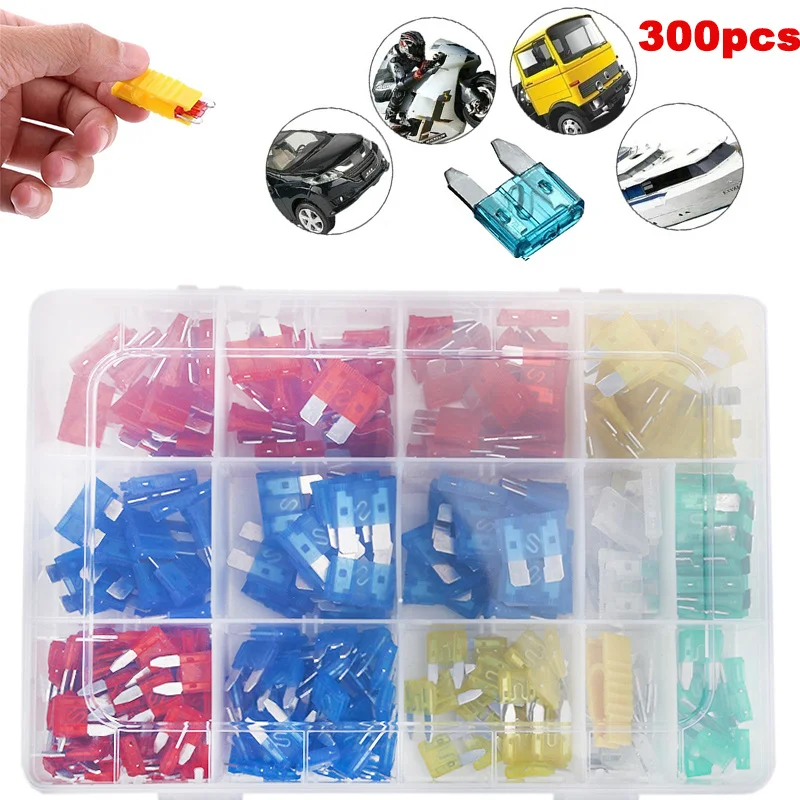 

300Pcs Truck Blade Car Fuse Kit Aluminum Small/medium Insert Fuse Xenon Lamp Piece Lights Fuses Auto Accessories with Box