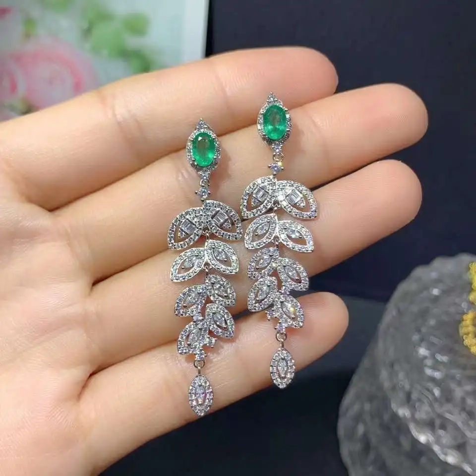

Женские серьги из серебра 925 пробы, с натуральным зеленым изумрудом