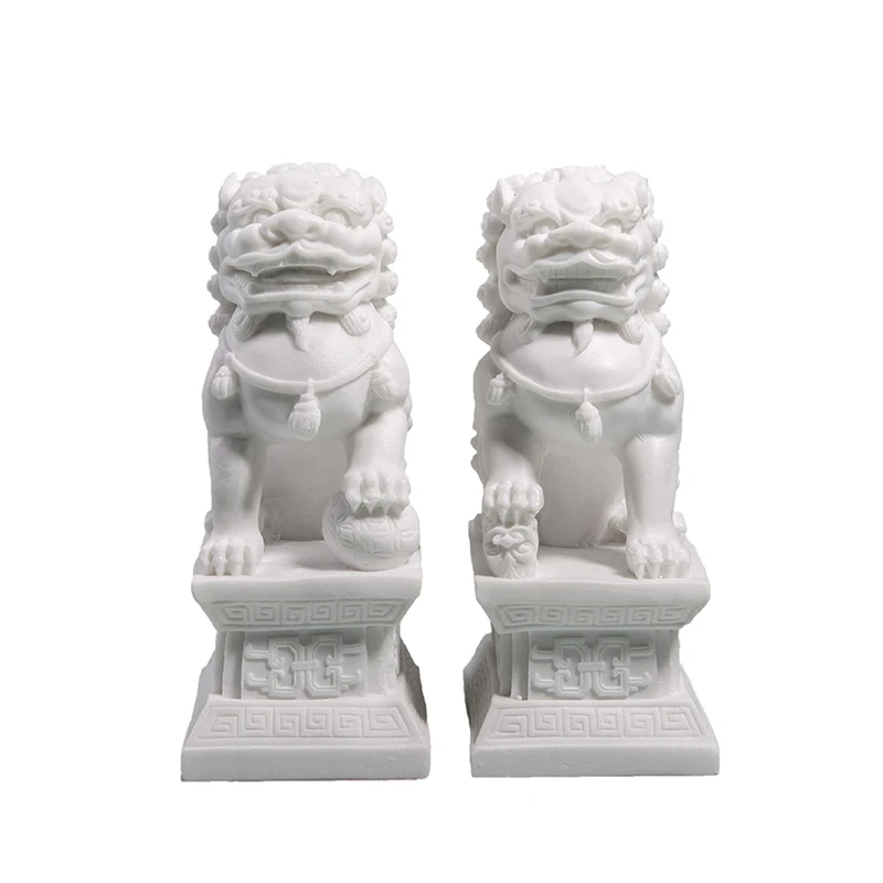 

New Chinese Style Stone-Carving Lion Decoration Model Room Home Decoration Living Room Study Feng Shui White Soft Furnishings