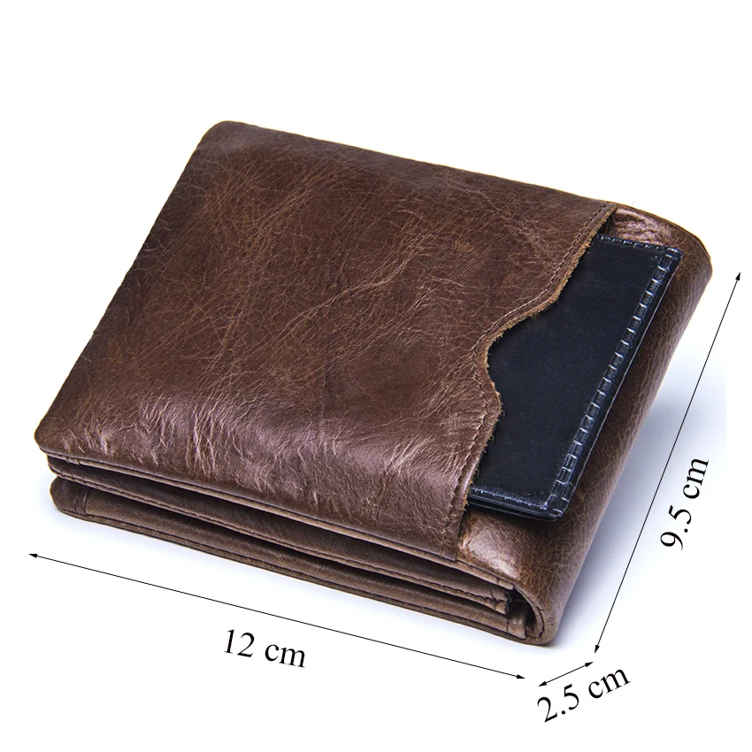 Genuine Crazy Horse Leather Men Wallets Vintage Trifold Wallet Zip Coin Pocket Purse Wallet for Mens Carteira Masculina Purse