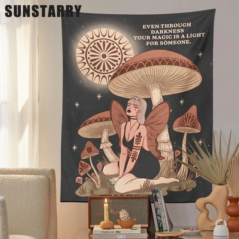

Настенная подвеска в виде грибов, психоделическая иллюстрация, декор в стиле хиппи, Женский богемный гобелен, настенное искусство