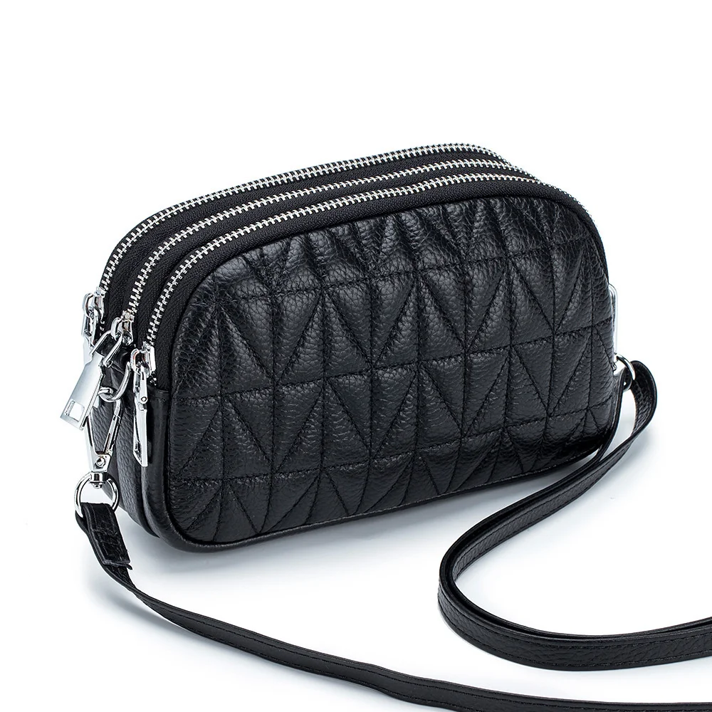 

Woman Crossbody Bag Leather Lingge Bag Women's New Korean Embroidered Messenger Bag Elegant Casual Three Zipper Mobile Phone Bag