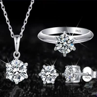 classic tibetan silver s925 fashion jewelry set luxury 2 carat zirconia diamond ringearringsnecklace wedding set for bride
