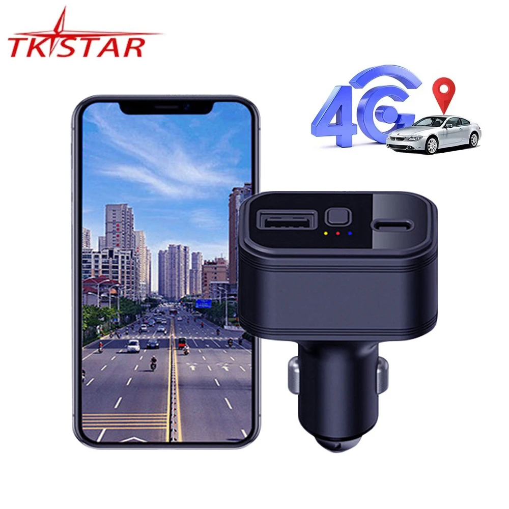 Фото 4G LTE GPS-трекер TKSTAR TK818 с зарядным устройством-прикуривателем, двумя портами USB Type-C для зарядки, автомобильный GPRS-локатор с бесплатным веб-приложением на всю жизнь