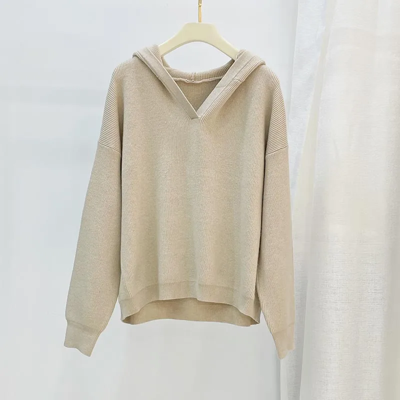 Autumn Winter Clothes 2022 New in Korean Fashion Loose Wool Blend Casual Knitwears Pullover Knit Hooded Sweater Tops Women