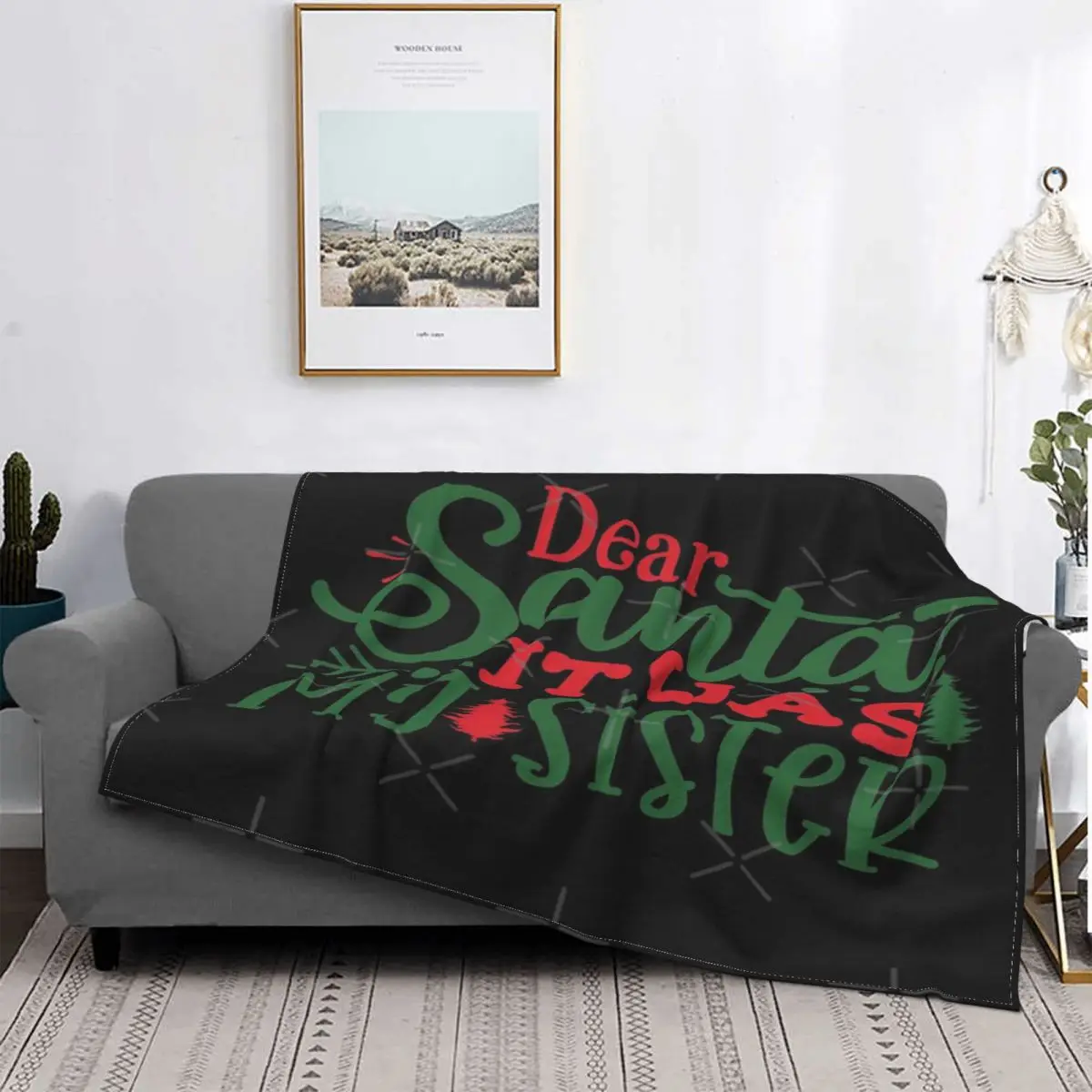 

Manta de muselina a cuadros para cama, toalla de playa, Sudadera con capucha, ropa de cama y fundas, Dear Santa It Was My Sister