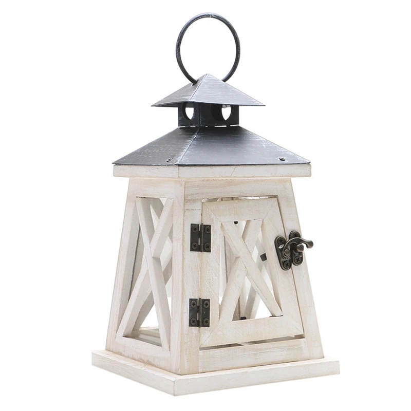 

Decorative Candle Lantern Wood Farmhouse - Rustic Distressed Wooden Candle Lantern Holder Hanging/Tabletop Home Decor