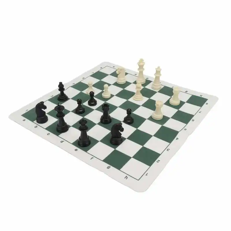 

International Chess Set Plastic Chess Pieces PU Imitation Leather Chessboard with Zippered Back Pocket for Outdoor Camping