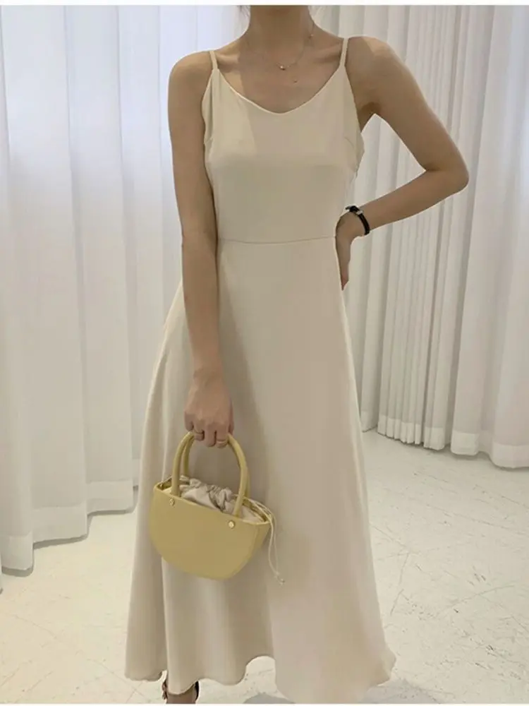

Elegant Women Summer Spaghetti Satin Long Party Dresses For New Year 2022 Midi Robe Vestido Free Shipping