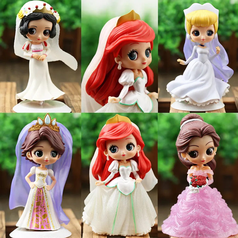 

Q Posket Disney Princesses Figures Anime Action Figure Bell Snow White Mermaid Cinderella Wedding Dress Model Doll Toys For Kids