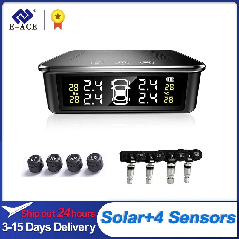 

E-ACE K13 Solar Charging TPMS Car Tire Pressure Monitoring System Solar Power Auto Security Alarm Systems Alarm Digital Sensor
