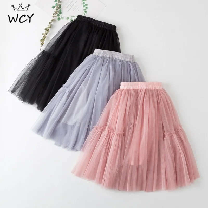 

Модная Милая шифоновая юбка для девочек с эластичным поясом, Повседневная Милая одежда для маленьких девочек 7, 8, 9, 10, трапециевидная Тюлева...