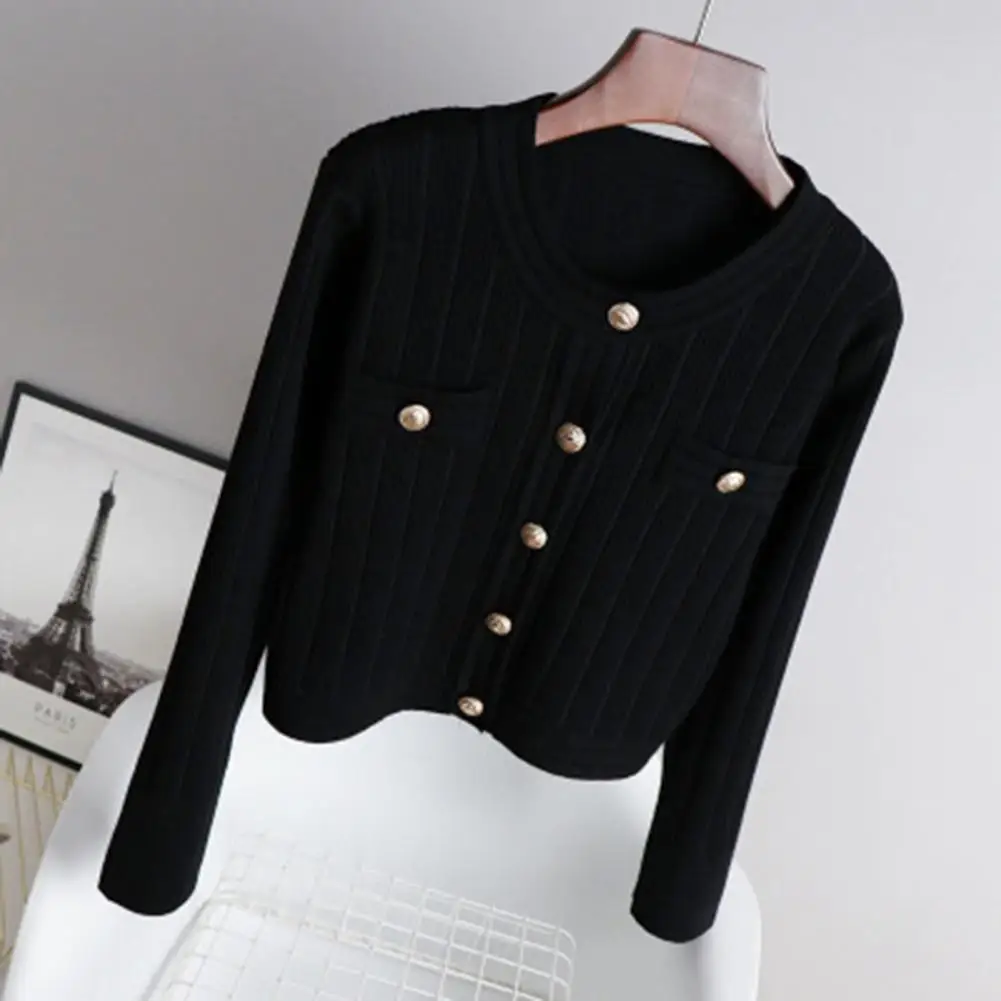 

Popular Women Sweater Jacket Elegant Commuter Style Buttons Knitted Jacket Solid Color Korean Women Knitted Coat for Working