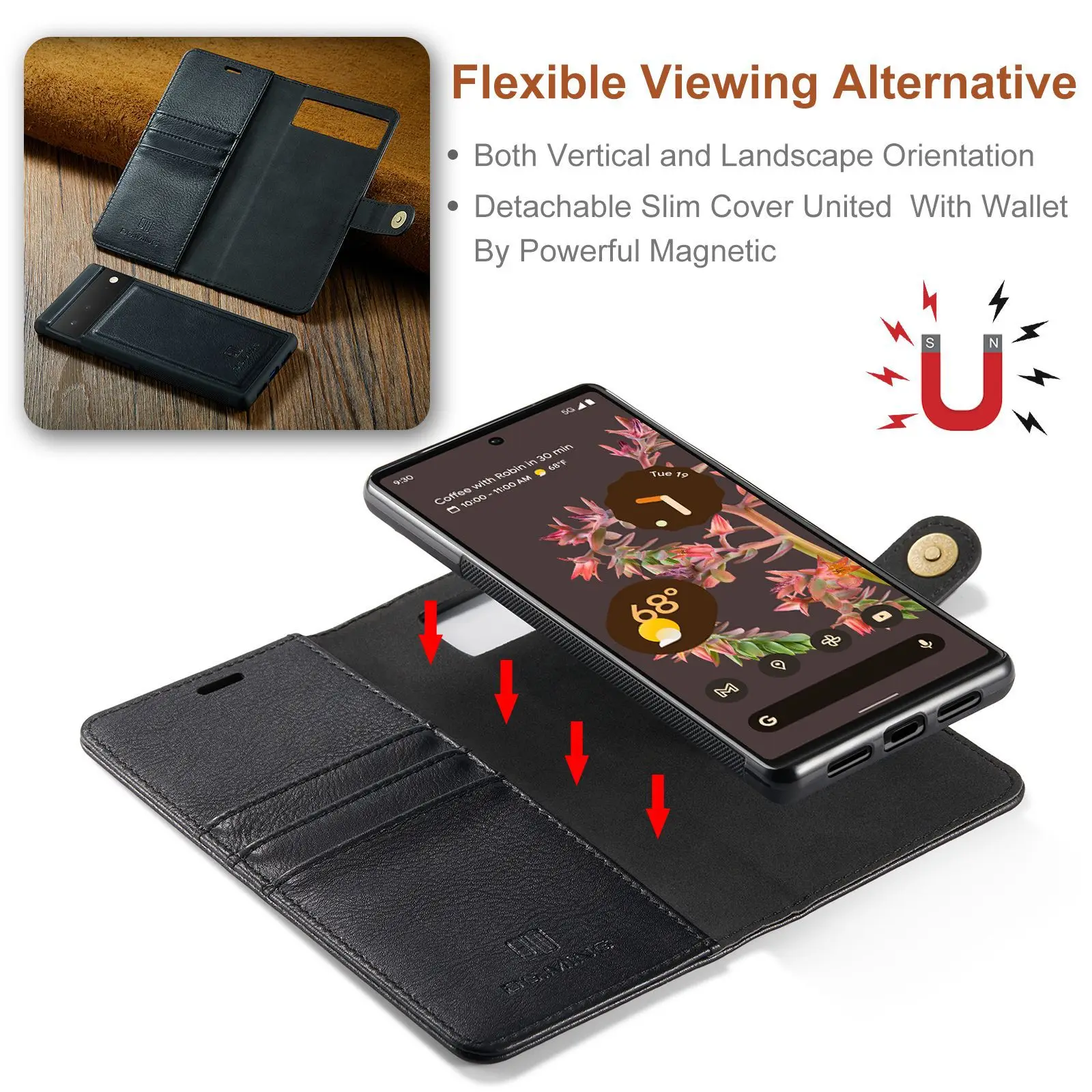 Leather Case for Google Pixel 7 Pro 5G PU Leather Shockproof Phone Case Protection Magnetic Phone Case Protection Cover