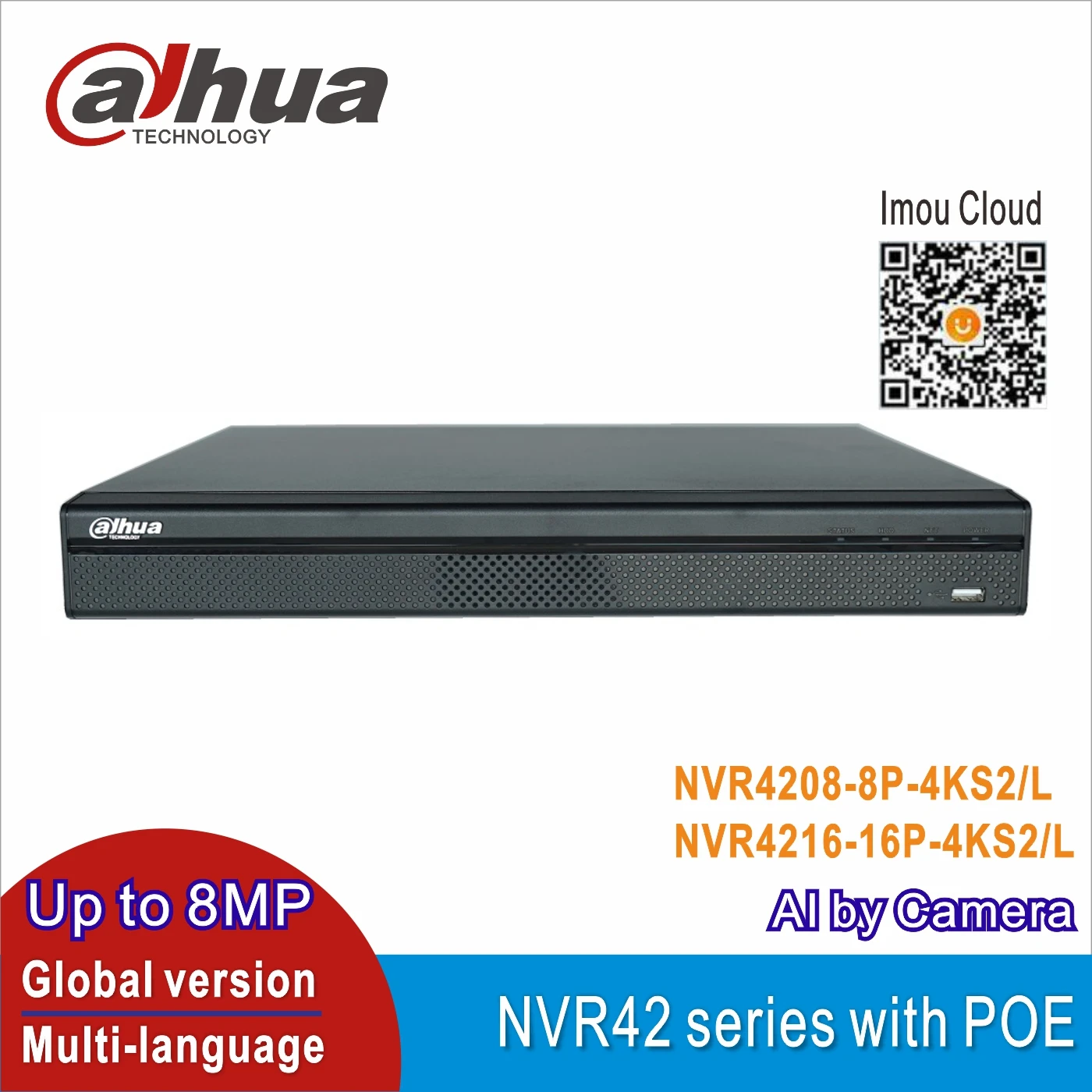 

Dahua PoE NVR 8CH 16CH 4K 8MP H.265 2 SATA for IPC IP Camera NVR4208-8P-4KS2/L NVR4216-16P-4KS2/L CCTV recorder with PoE Port