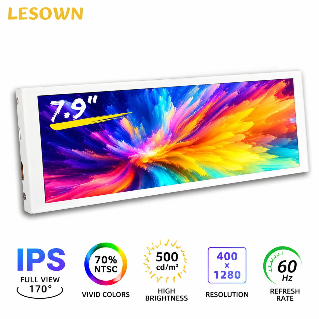 Фото Внешний монитор LESOWN 7.9 дюймов, алюминиевый, белый, 1280x400 HDTV, 60 Гц, для Mac, Plug and Play №1