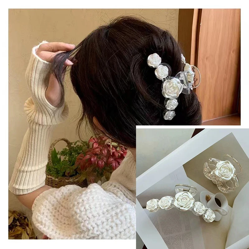 

Заколка для волос с французскими розами женская, прозрачный акриловый зажим для волос, банная заколка, аксессуар на голову
