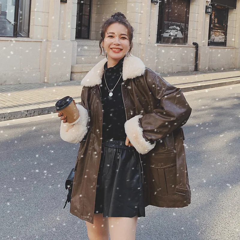 

Winter Coat Women's Thickness Artificial Leather Fur Sheepskin Women's Fur Jacket Aviator Ins Fashion Jacket Leather Coat