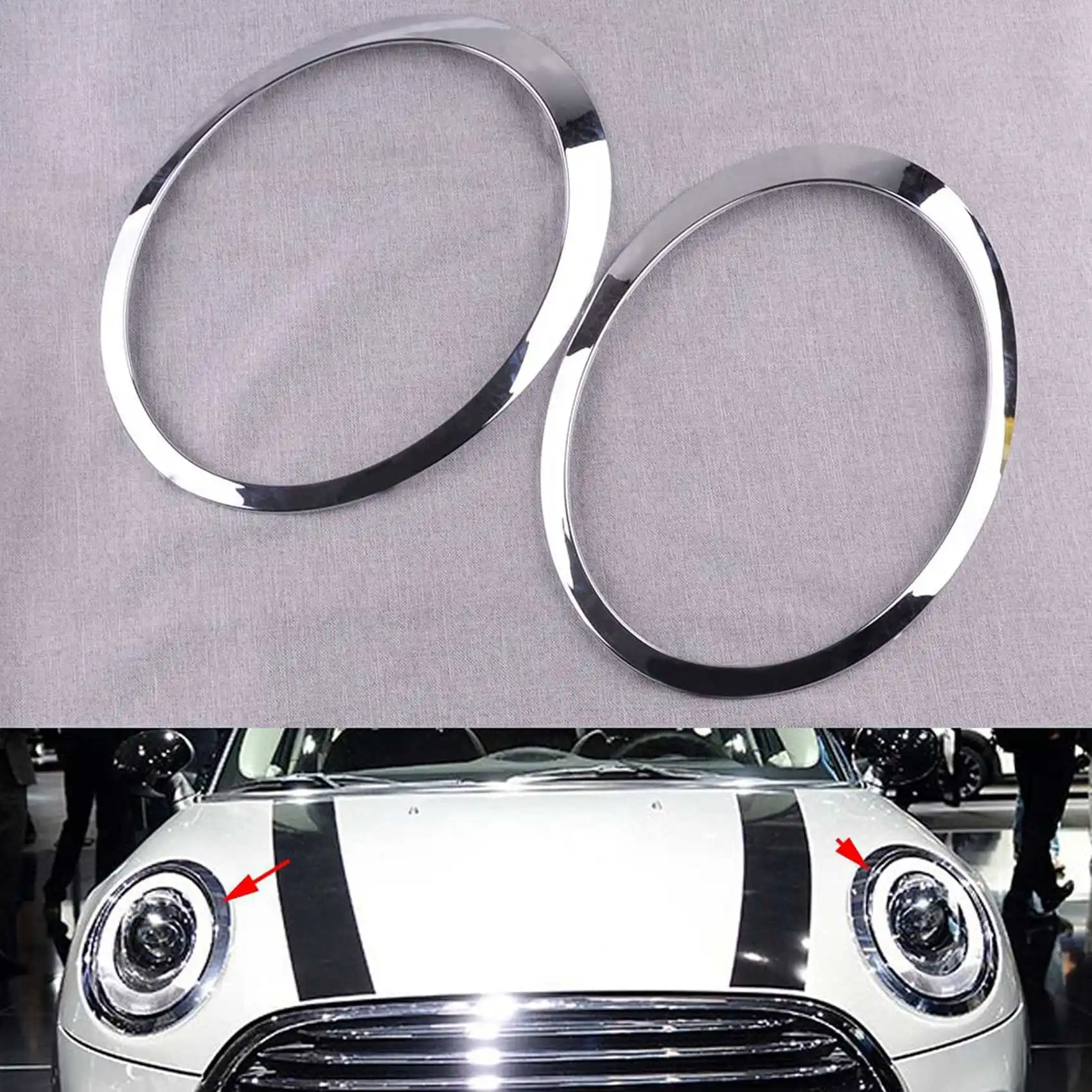 for Mini Cooper 2007-2015 R55 R56 R57 R58 R59 ABS Chrome Silver Headlight Trim Ring 51137149905