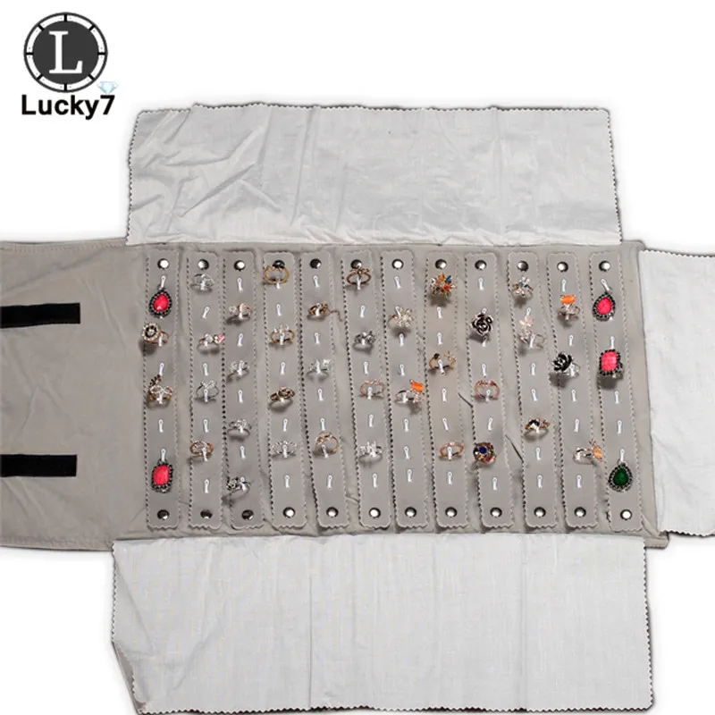 Factory Wholesale Jewelry Roll Bag Portable Case Gray Velvet Organizer Multi Functional Necklace Rings Earrings Storage Box
