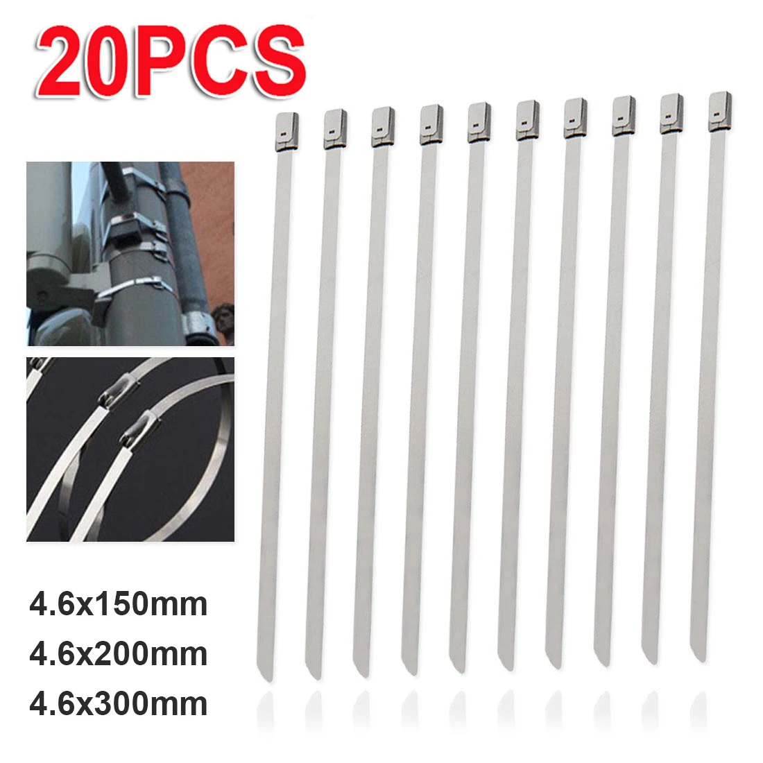 

20 Pcs Stainless Steel Metal Cable Ties Exhaust Wrap Locking Ties Multifunctional Network Line Wire Fasten Organizer