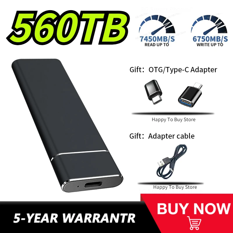 [해외] 휴대용 SSD 2TB 고속 모바일 솔리드 스테이트 드라이브  500GB 외부 저장 장치  노트북 PC Mac용 C타입 USB 3.1 하드 디스크 결정