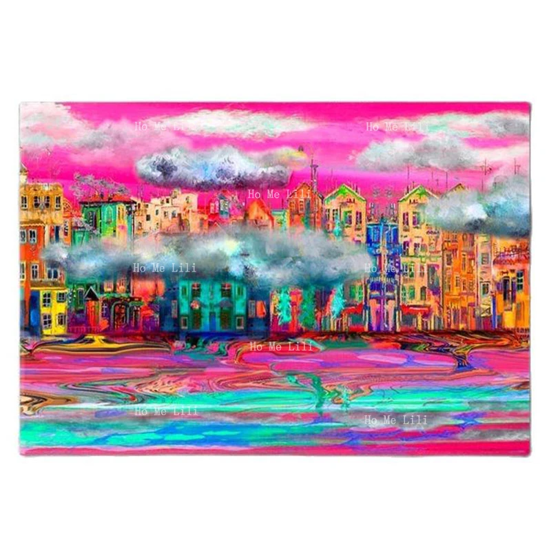 

Идиллическая Красивая панорамная Картина на холсте старого города розовый город современный фиолетовый закат настенное искусство для декора гостиной
