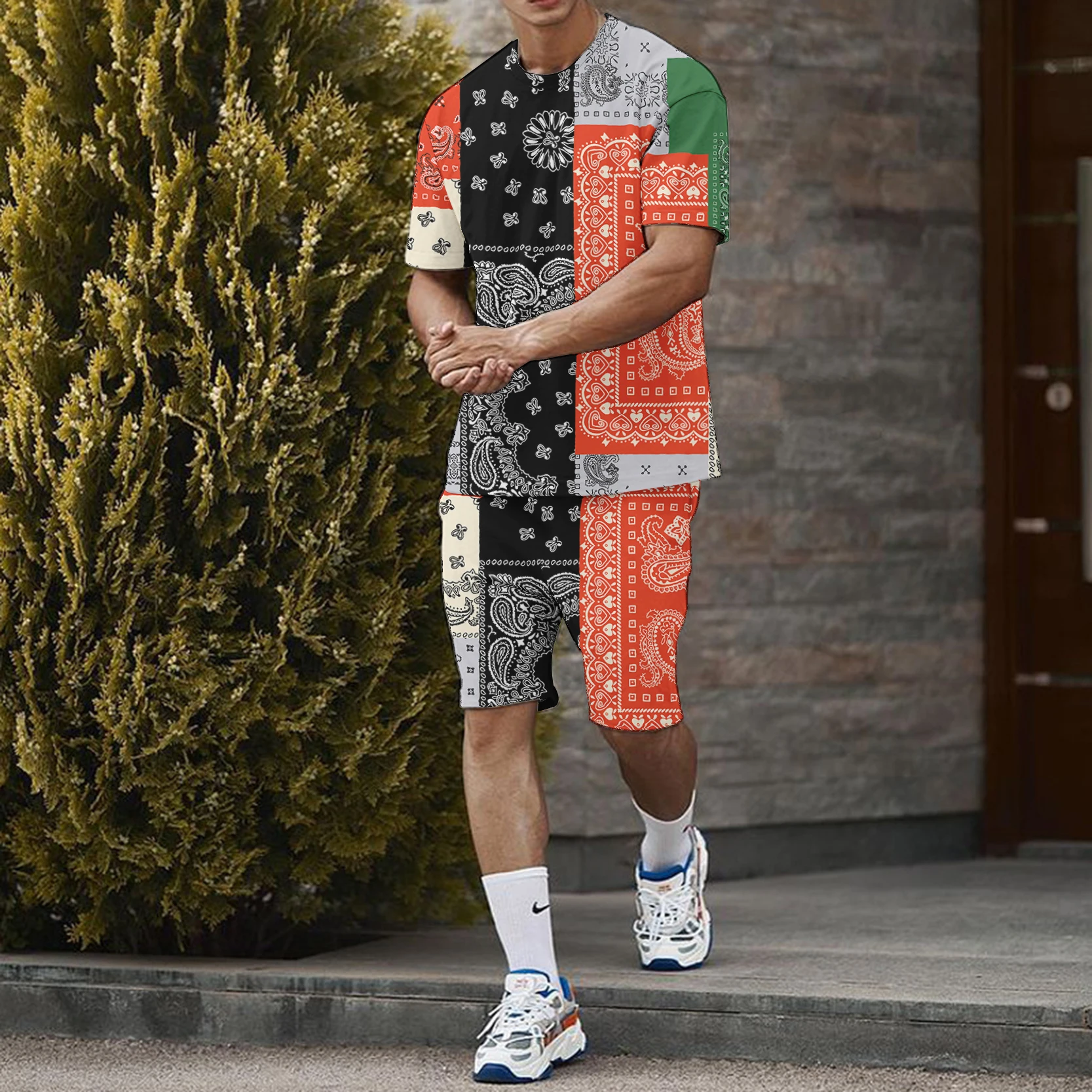 Summer T-shirt Men Casual Sets Tracksuit Man's Sportwear Jogging Fashion 3D Print Two Pierce Oversize Outfit Gym Street Clothes