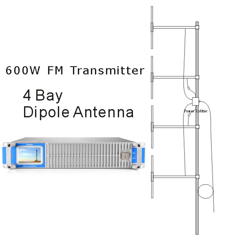 

FMUSER FSN-600T Transmitter 500Watt 600W FM Radio Broadcast And Antenna 4 Bay Dipole DP100 And Spliter