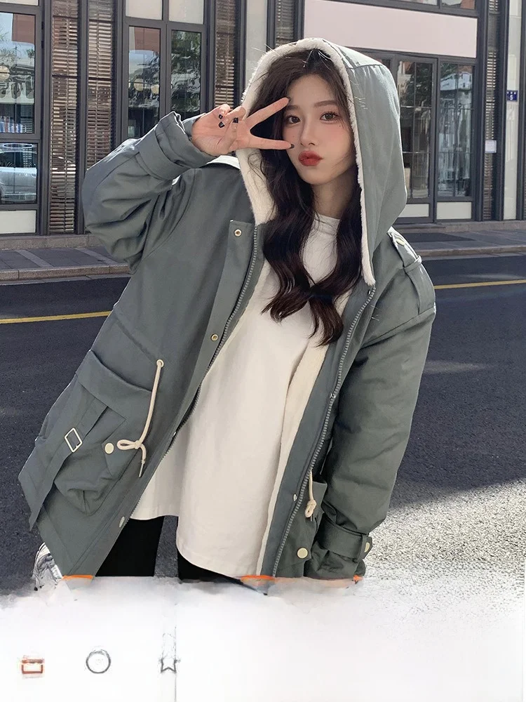 Корейская серия зеленая парка для женщин зима 2024 Новинка популярное пальто
