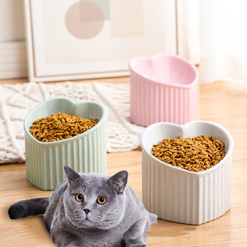 

Ceramic Cat Bowls Porcelain Stress Free Kitty Plate Cute Feeder for Cats and Small Dogs Protect Pet's Spine Accessories