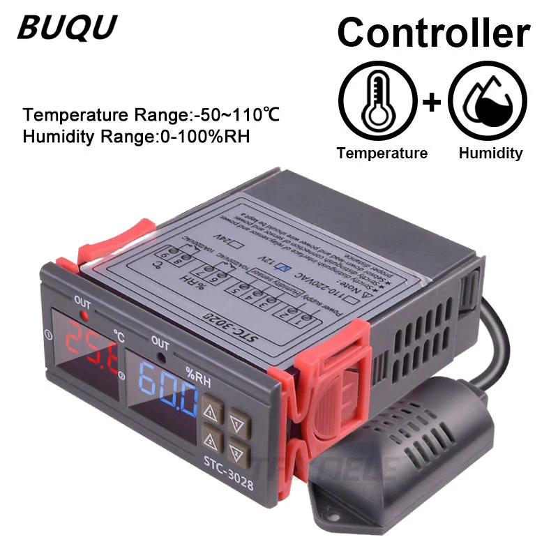 

BUQU Dual Digital Thermostat Temperature Humidity Control STC-3028 Thermometer Hygrometer Controller AC 110V 220V DC 12V 24V 10A