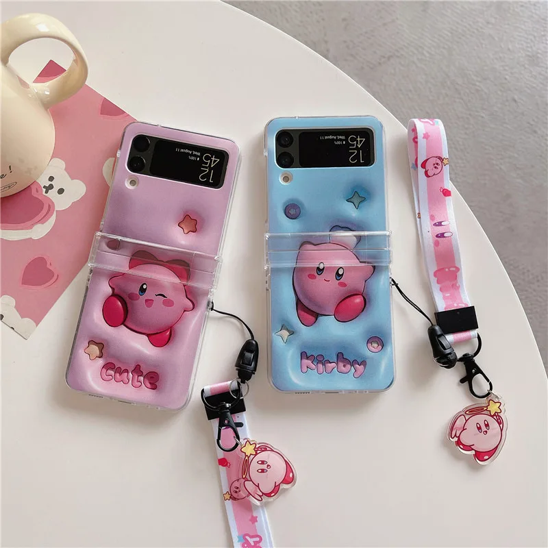 

Cartoon 3D Pink Ball Lanyard Phone Case for Samsung Galaxy Z Flip 3 Z Flip 4 Hard PC Back Cover for ZFlip3 ZFlip4 Case Shell