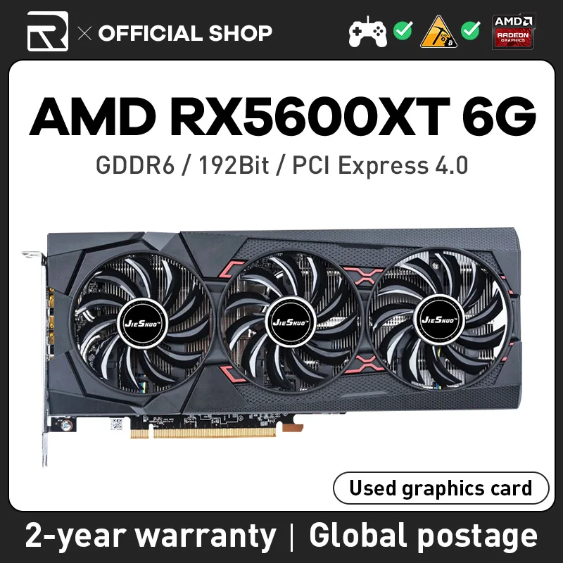 Видеокарта JIESHUO RX 5600XT 6 ГБ AMD Radeon графическая карта Gpu Gddr6 256bit RX 5600 xt 6G видеокарта настольный процессор игровая видеокарта