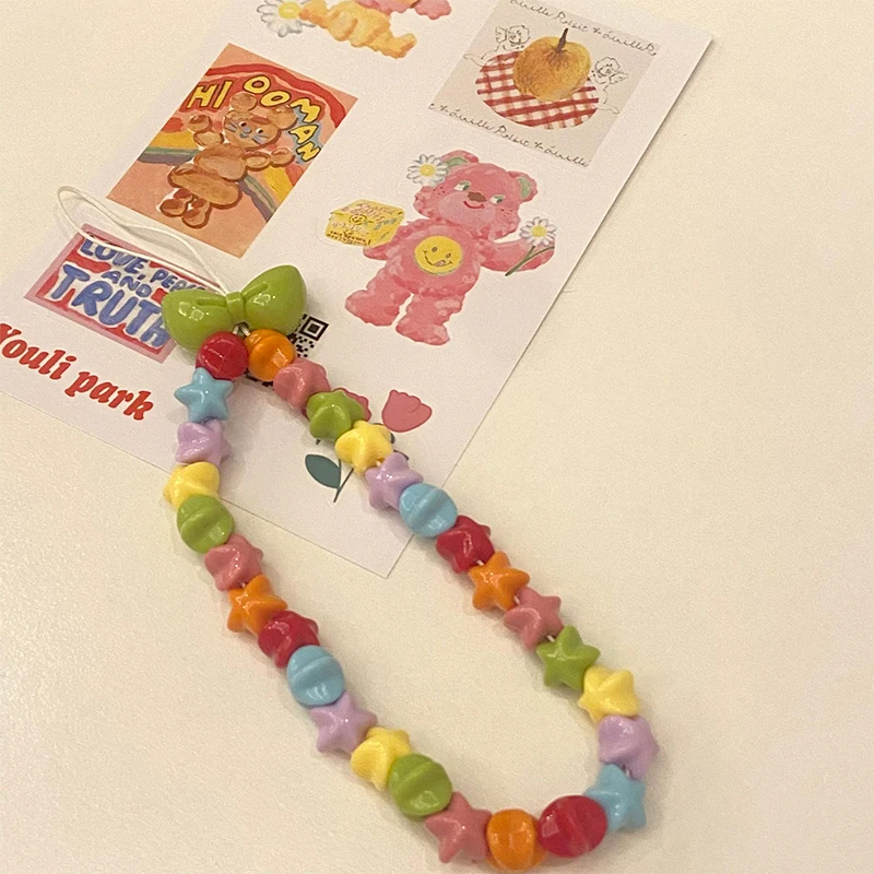 Colorful Stars Key Chain Ladies Fashion Cute Romantic Vintage Keychain Charm Korea 90s Aesthetic Bag Phone Chain Decoration Gift