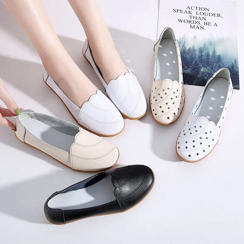 Breathable Woman Flats Summer Loafers White Shoes Ladies Office Walking Moccasins Women's Flat Boat Shoes Female Peas Shoes