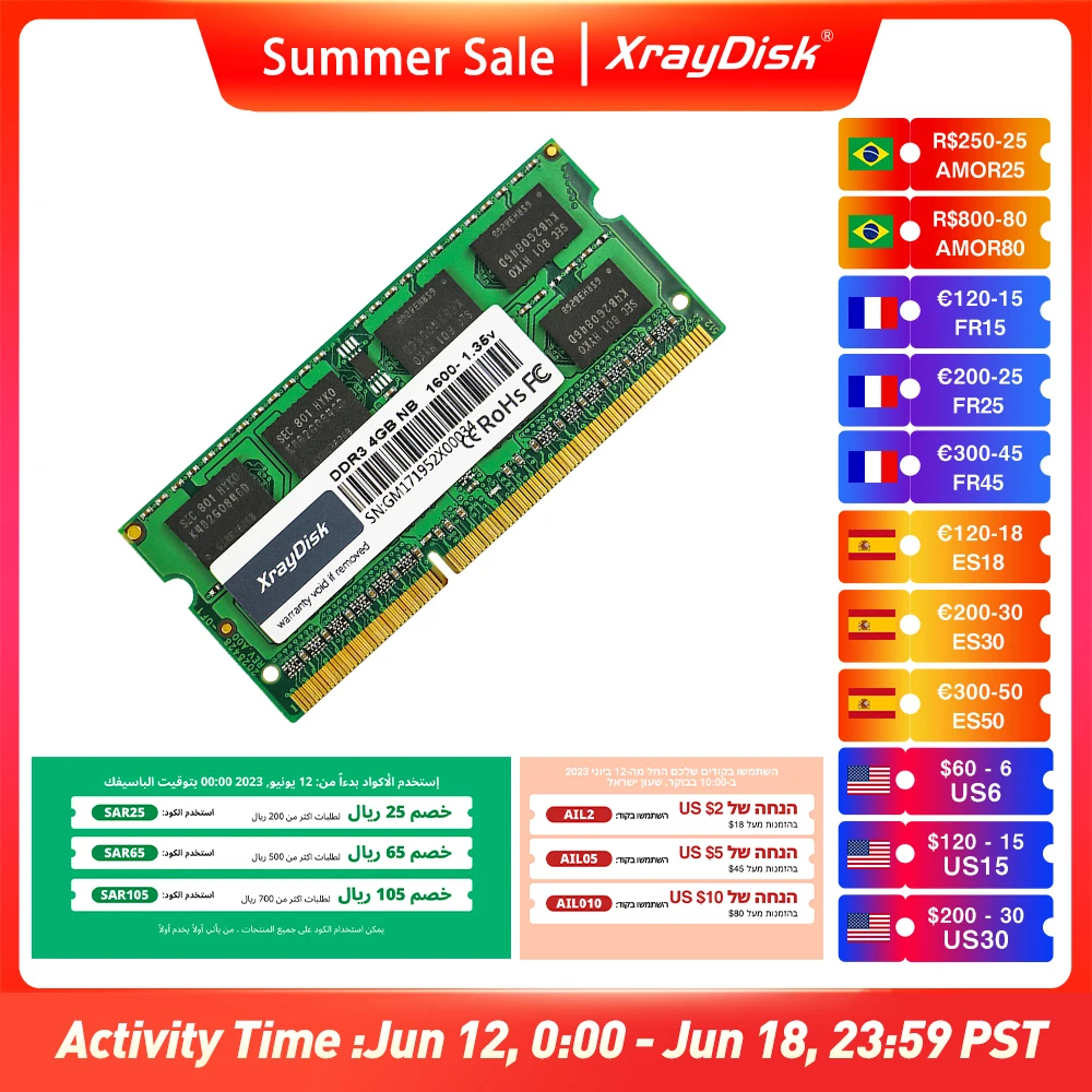 XrayDisk DDR3 DDR3L 4GB 8GB 1600Mhz SO-DIMM 1.35V  Notebook RAM 204Pin Laptop Memory Sodimm