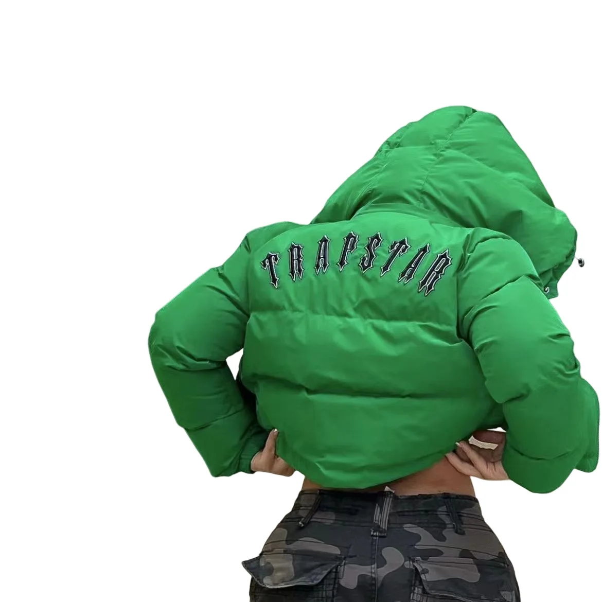 2022 Women Winter Fashion Coats  Hooded Zip-up Letter Print Cotton-padded High Waist Jacket Streetwear Female Thick Warm Parkas
