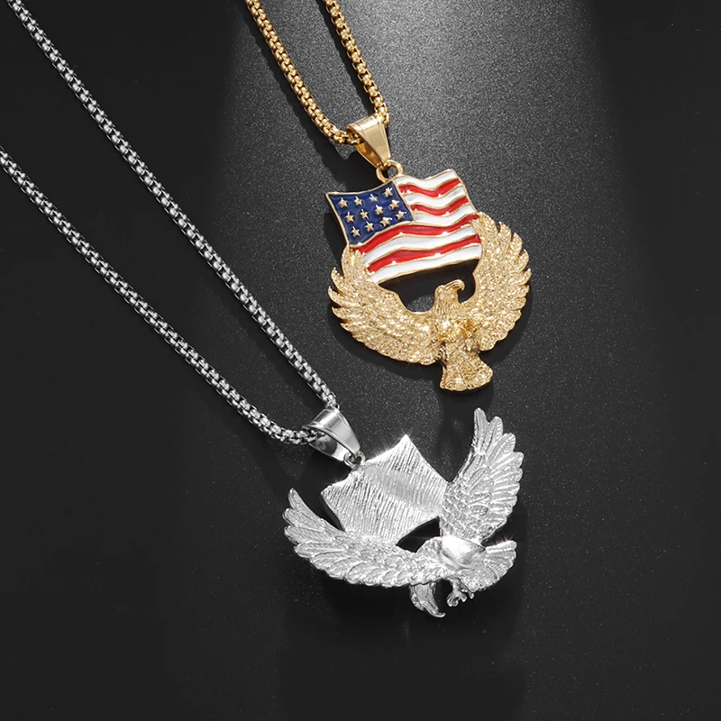 

Men Women Trending Classic American Flag Eagle Pendant Necklace Casual Charm Fashion Gift
