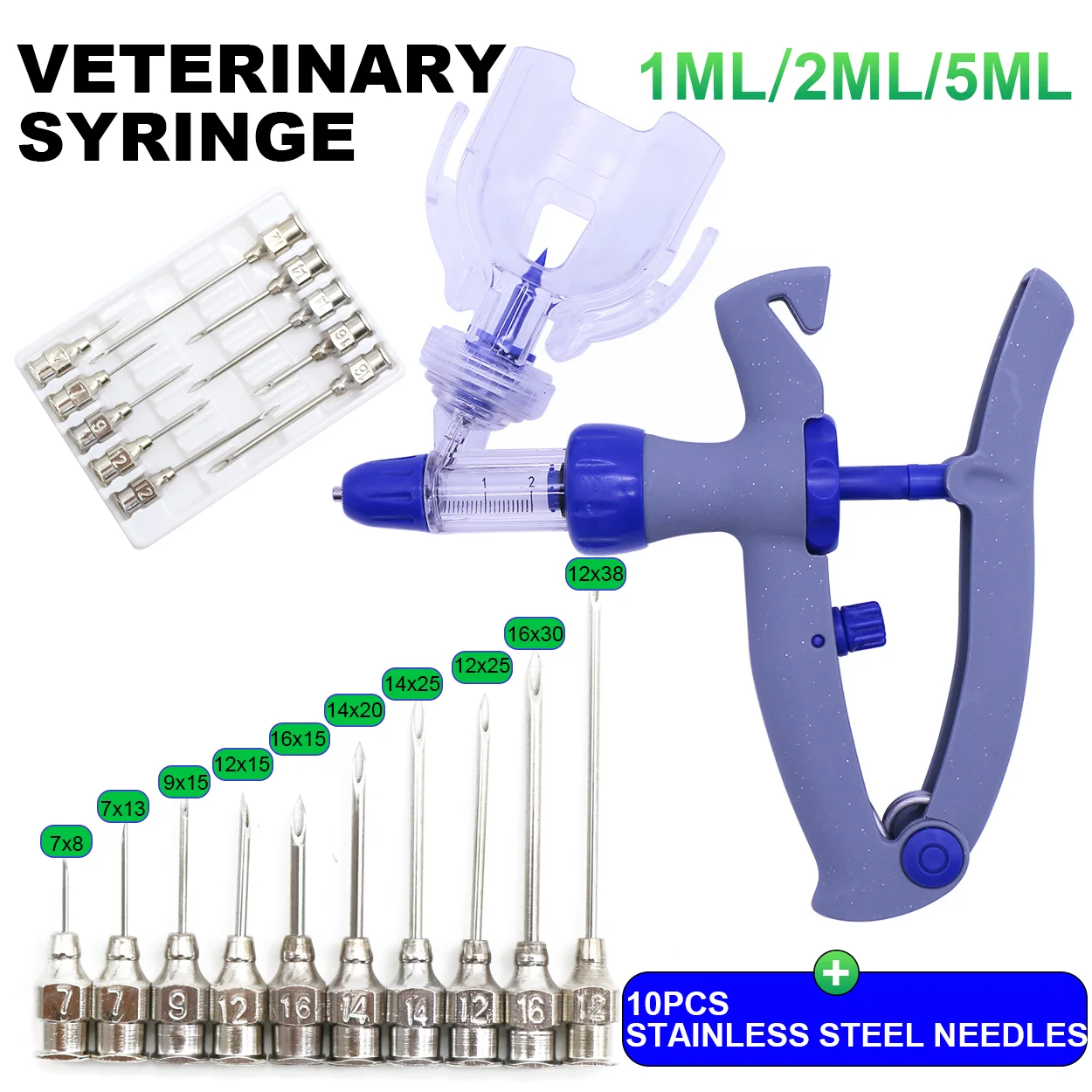 

1 Pc 1/2/5ml Poultry With Scale Adjustable Automatic Syringe Veterinary Continuous Injector With Needles Vaccine Injection