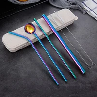 7pcsset dinnerware set reusable stainless steel straws spoon drinking flatware with cleaning brush storage box cutlery set