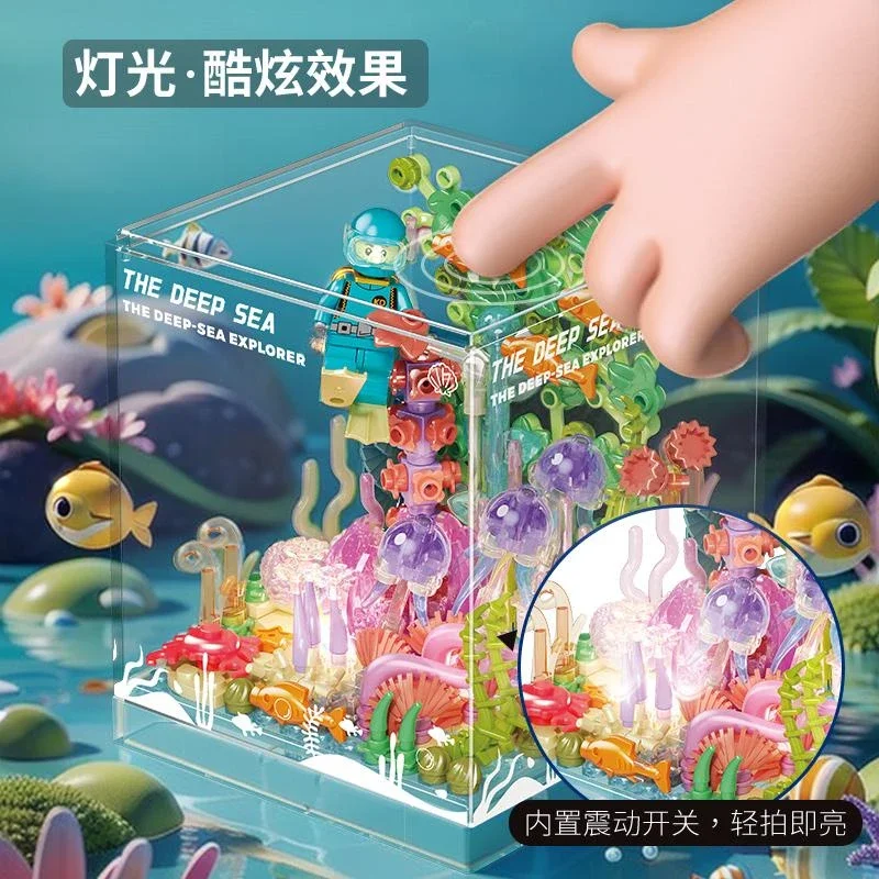 Unterwasserwelt Box Bausteine Monannu Spielzeug Raum Modell Orn Sog teksto LRTisches Kleine Xochen Sammlung