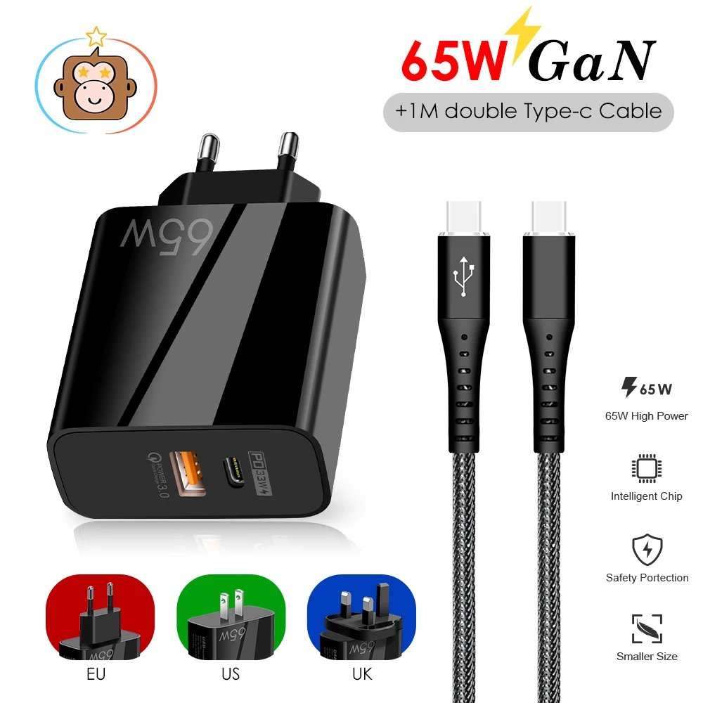 

Зарядное устройство 65 Вт USB-C, стандарт GaN, 4,0 быстрой зарядки 3,0, QC 4,0, PD 3,0, USB-C, для iPhone 13, 12 Pro Max, Macbook, ipad