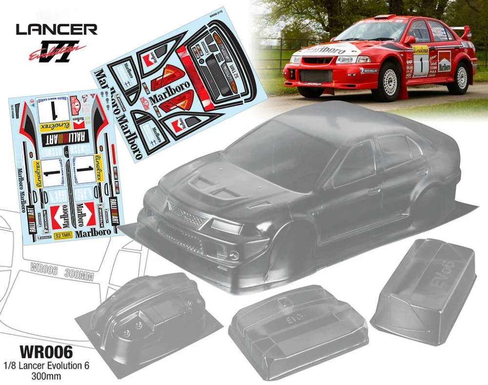 Масштаб 1/8 Lancer Evolution 6 Lexan Body Sets подходят для радиоуправляемого шасси Rally колесная