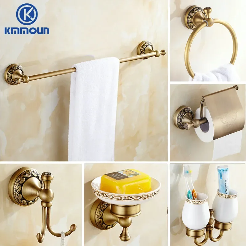 

NEW2023 Antique Brass Brushed Bathroom Accessories Towel Shelf Towel Bar Paper Holder Cloth Hook Soap Dish Cup Holder Toilet Hol