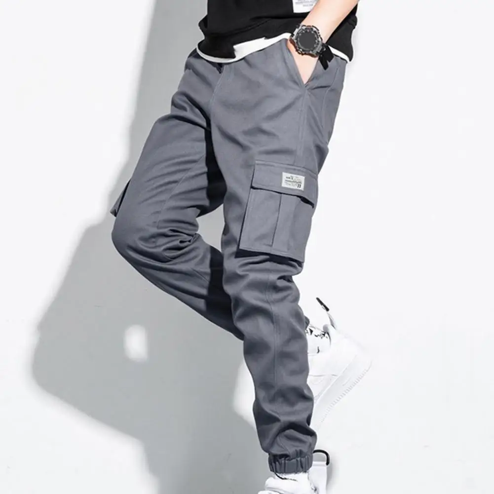 

Men Loose Pants Solid Color Trousers Plush All Match Students for School