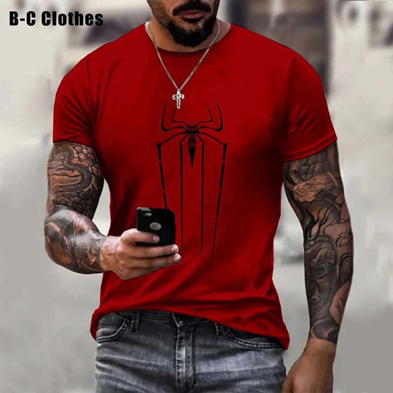 

2023 Summer Red Spider Print T-shirt Spider Sketch Printed 3D T Shirt Men Cool Spider Short Sleeve O-Neck Tshirt