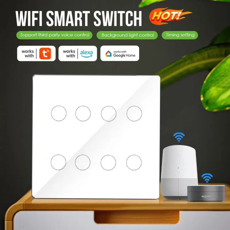 

Brazil Tuya WiFi Smart Light Switch 8/6/4 Gang Touch Wall Switches 110V 220V Smart Life APP Control Work With Alexa Google Home